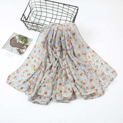 China Wholesale Medium Medium Long Flower Printed Pearl Plus Size Chiffon Square Scarves for sale