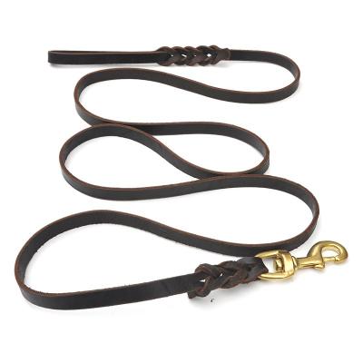 China Wanda Dog Leash Leather Copper Soft Woven Pet Hook Dog Leash Leather Pet Products for sale