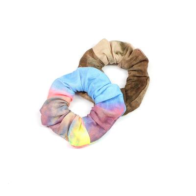 China Retro Retro New Basic Simple Knotted Dyed Hair Ring Europe The United States Knitted Large Intestine Gradient Rainbow Cloth Ring Hair Ring for sale