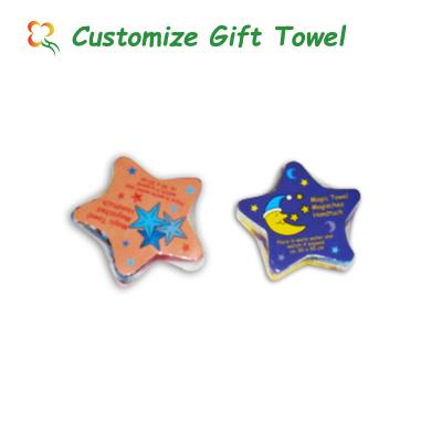 China Compress Star Shape Cotton Towel Compressed Printed Hand Towel For Kids Child Toy Custom Towel Set for sale