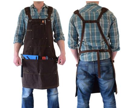 China Vintage Eco-Friendly Cross BBQ Bar Bartender Work Salon Garden Hairdresser Beard Waxed Canvas Back Waterproof Welding Apron For Men for sale