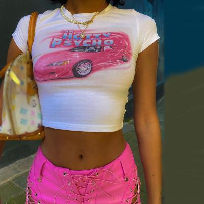 China Breathable Summer Printing Short Sleeve O-Neck Crop Tops Vintage Y2K Harajuku Streetwear Navel Soft Thin Casual T-Shirt Women Clothes 90s for sale