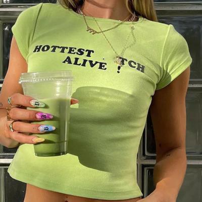 China Breathable Summer Y2K Letter Printing Crop Tops 2023 Cute Lady Kawaii Sweet Aesthetics Slim O-neck Women's Top Female T-shirts for sale