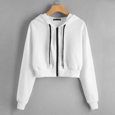 China custom cropped Anti-wrinkle Hoodies women drop shoulder zipper up drawstring crop Hoodie ladies long sleeve crop top hoodies for women for sale