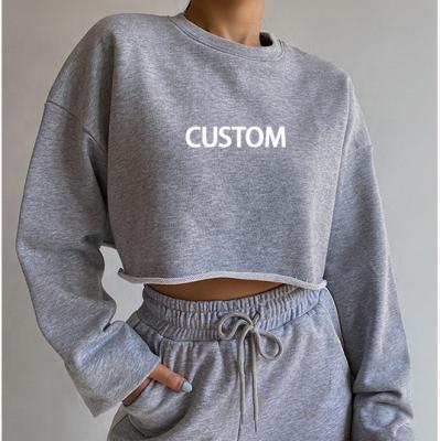 China 2023 Wholesale Custom Anti-Wrinkle High Quality Simple Blank Crop T-shirt Crewneck Sweatshirt Top Hoodies For Women for sale