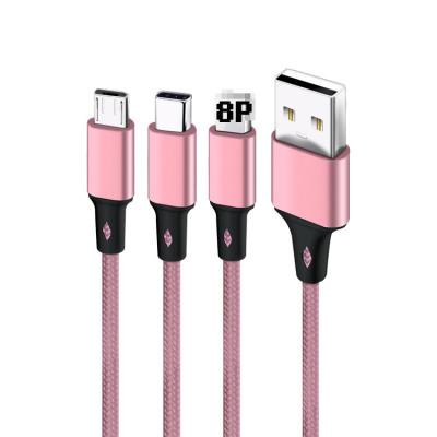 China Multi Function Data Transfer Cable Wholesale Nylon Braided Usb Charger 3 In 1 Micro Usb Type C 8pin Cable Usb Data Cable For Mobile Phone for sale