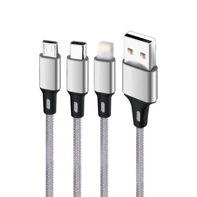 China Power Charging All Mobile Phones and Tablet PC Nylon Braided 3 in 1 Micro USB 8pin Type C USB Charger Cable 3.0 Fast Charging Data Cable for iPhone for sale