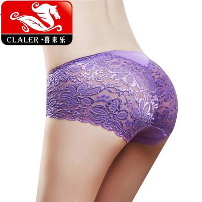 China Antibacterial women with transparent bottom net embroidery non-trace underwear large size triangular pants for sale