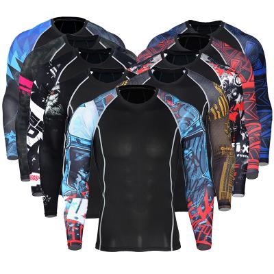 China Breathable Sports Tights Flower Arm Sports Quick-Drying Fitness Clothing T-shirt Breathable Large Size Long Sleeve Men for sale