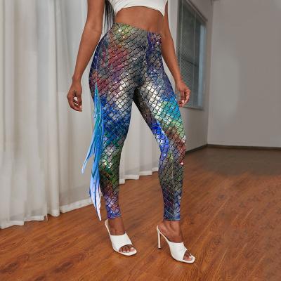 China NADANBAO Brand New Breathable Colorful Shiny 3d Mermaid Leggings Fish Scales Printed Women Workout Girls Leggings for sale