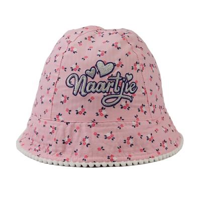 China Four Seasons Cotton Embroidery Foldable Wide Brim Logo Kids Babies Reversible Bucket Soft Hat Character Character for sale