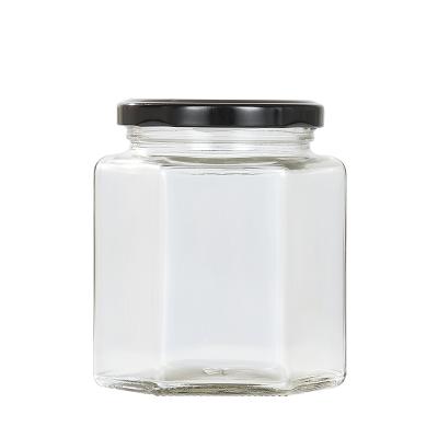 China Hexagonal Glass Food Storage Jar Stored Jam Jars for sale