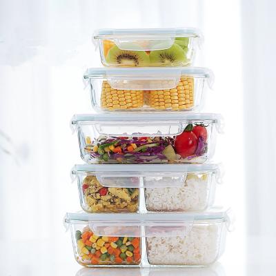 China Modern Microwave Lunch Box Glass Food Storage Container With Airtight Lock Lids for sale