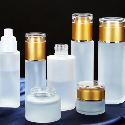 China Personal Care Empty Refillable Glass Cosmetic Lotion Bottle Cream Cosmetic Jar 30g 50g 40ml 50ml 80ml With Lid for sale