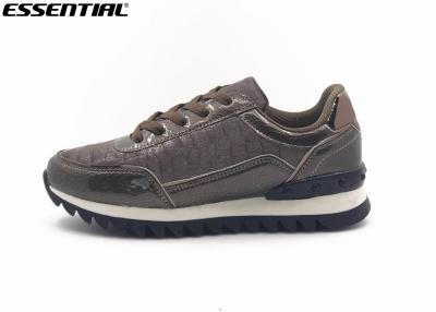 China ladies fashion lace up casual shoes bronze patent PU big teeth outsole for sale