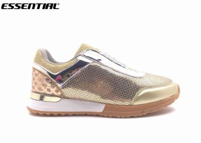 Cina slittamento casuale della scarpa da tennis delle signore sul outsole elastico superiore sintetico metallico della cinghia TPR dell'oro in vendita