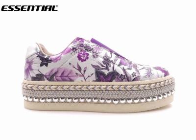 China Fashionable Slip On Ladies Platform Shoes Flower Print With Jute And Sequins for sale