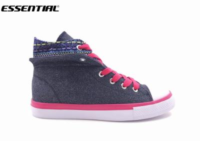 China Shiny Canvas Trainers Womens High Top Boots Lace Up Navy Fuxia Size 36 - 41 for sale