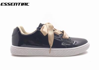 China mirror TPU women casual sneaker satin lace up black color TPR outsole for sale