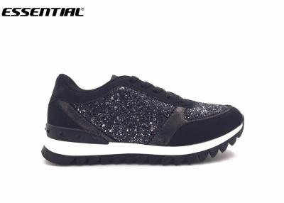 China lace up luxury  ladies casual shoes glitter and imitation suede for sale