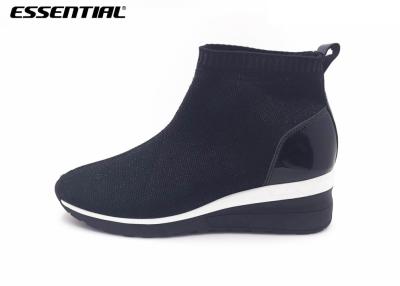 China ladies slip-on casual wedge sneaker black socklike knit fabric upper for sale