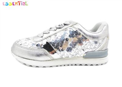 China La muchacha color plata de la juventud calza los cordones PU metálica del satén y las lentejuelas decorativas en venta