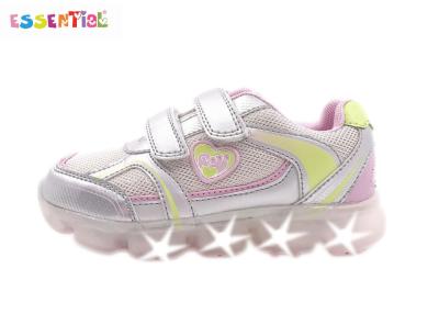 China Sporty PU Upper Kids LED Light Up Trainers With Breathable Glitter Mesh for sale