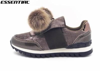 China Fashion Cute Casual Shoes / Ladies Slip On Sneakers With Pom Poms Brown Color for sale