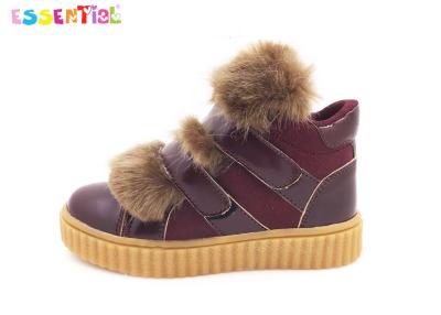 China Velcro High Top Toddler Girl Snow Boots Kids Winter Boots Burgundy PU With Fur for sale