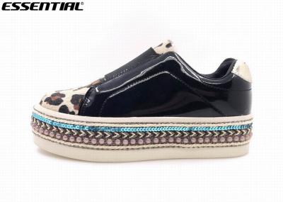 China Ladies Luxury Platform Shoes With Pearls And Sequins Leopard Fur Patent PU for sale