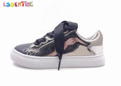 China Satin Laces Fashion Classic Casual Shoes Patent TPU Upper Black Silver Color for sale