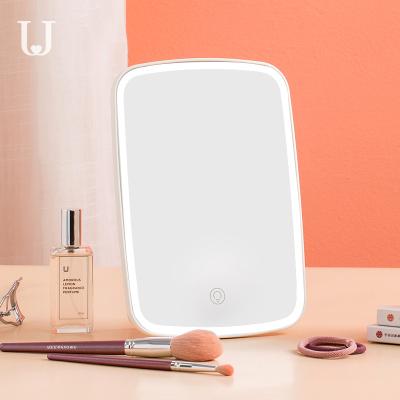 China Jordan&Judy Lit Customize Touch Screen Refillable Cosmetic Handheld Professional Travel Logo Private Label Plastic Makeup Mirror for sale