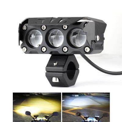 China Motorcycle 3 Lens Spot Light Fog Lamp Dual Color Motorcycle Led Work Mini Led Auxiliary Lamp Universal Light for sale