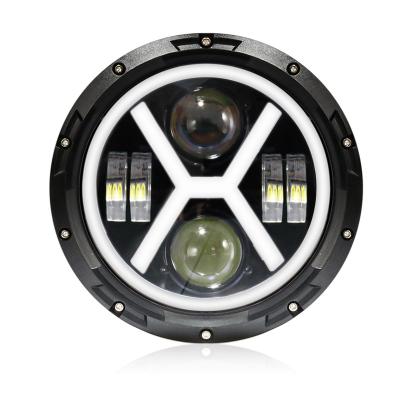 China Hot-selling 7inch Round Driving Work Light LED Light Headlight With DRL 7inch X-shaped Yellow Signal Light for sale