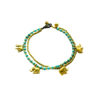 China FASHIONABLE Bohemian knot man cheng ornaments elephant copper accessories pine stone beads multi-layer woven beach anklet chain women for sale