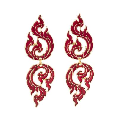 China FASHIONABLE geometric three-dimensional exaggerated drop earrings hollow ethnic style oil flame niche double earrings for sale