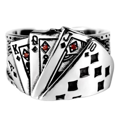 China TRENDY Flush Playing Card Sounds Masculine and Female Personality Bossy Vintage Diamond Set Open Ring Big Square Jewelry for sale