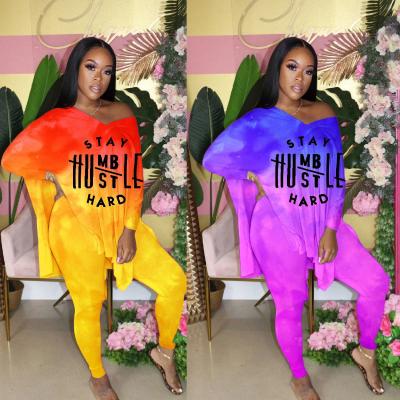 China 2 Piece Gradient Print Letter Best Selling Breathable S-XXXXL Casual Set Plus Size Women Two Piece Set Clothing for sale