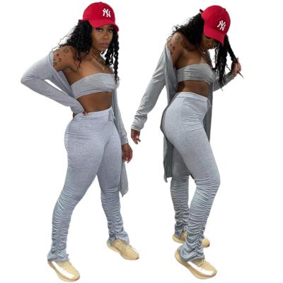 China New Arrival QUICK DRY 2021 3 Piece Set Women Clothing Casual Solid Color Three Piece Stacked Pants Set Women for sale