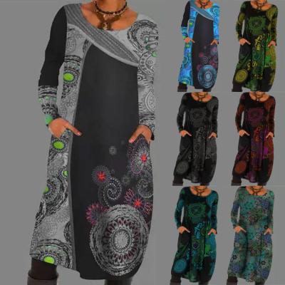 China Breathable hot sale 2021 autumn and winter protecting dress 5XL dress ethnic printing maxi long skirt plus size drop dresses for sale