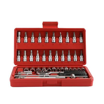 China Repair Car Repairing Hardware Tool 46pcs Socket Wrench Set Portable Suitcase Socket Set Tool Box for sale