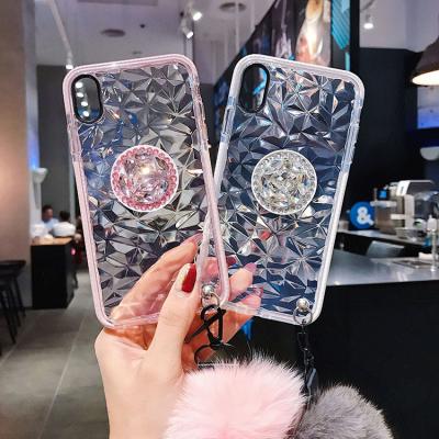 China high quality Anti-fall diamond phone case clear volume with strap hair ball holder for samsung note10 plus galaxy s9 a50 m20 phone cover for sale