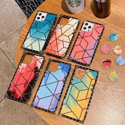 China Square Shockproof Designer Phone Cases For Samsung Galaxy S20 Ultra Phone Case For Note9 A31 S20 Electroplating Geometry With Kickstand for sale