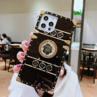 China Dirt-resistant For Samsung Luxury Square Phone Case Shockproof Flower With Ring Holder Cases For Samsung S20 S21 ultra note10 A20S for sale