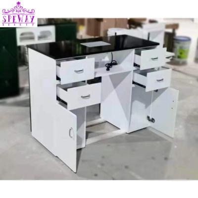 China Modern Beauty Salon Technician Manicure Nail Station Table Nail Table Desk with Drawer White for sale