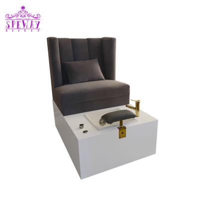 China Luxury British Popular Nail'd It Salon Gray Baroque Style Pedicure Chairs With Pedicure Bowl for sale