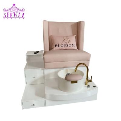 China 2021 most popular luxury blush plumbless pink salon pedicure chairs with swirl throw for sale