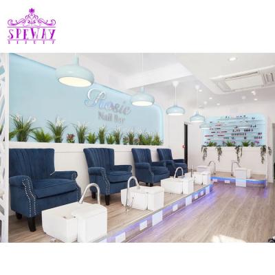 China Hot sale spa luxury cheap blue salon pedicure sofa pedicure chair with foot basin for sale