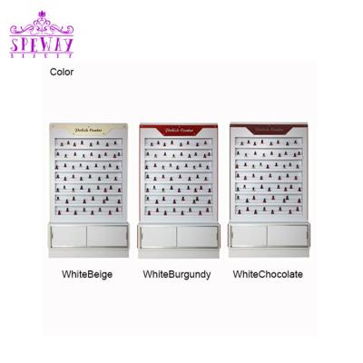 China Moderan 3 Year Warranty Custom White Wooden Nail Salon Cabinet Nail Polish Display Rack for sale