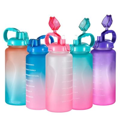 China Perfect Toilet 64oz Gradient Outdoor Portable Petg Water Bottle Stocked Plastic Water Bottle With Time Marker for sale